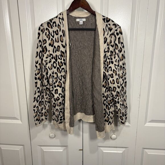 Croft & Barrow Womens PXL Leopard Print Open Front Cardigan Sweater Neutral - Picture 1 of 7